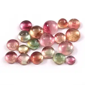 Bicolor-GEMA redonda de turmalina, anillo de piedras preciosas pulidas, lisas, redondas, Multicolor, biturmalina