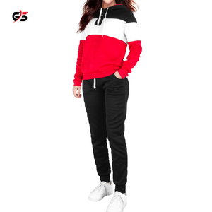 Ensemble de survêtement pour femmes, pull-over à boutons et panneaux de couleur, sweat-shirt à capuche, pantalon de jogging, en molleton de Polyester, vente d'usine OEM - Product Image 1