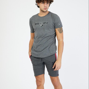 ชุดวอร์มกีฬาทรงสลิมฟิตสำหรับผู้ชาย,ชุดวิ่งออกกำลังกายคอกลมพิมพ์ลายลำลองสีดำแบบด้านเดียว - Product Image 1