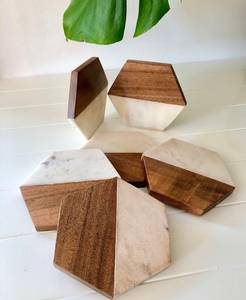 Posavasos de madera de mármol natural, posavasos de mármol y madera en blanco para forma hexagonal para vender - Product Image 5