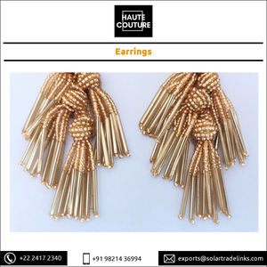 Pendientes de gota de borla de tubo dorado redondo de diseño elegante del proveedor indio, pendientes de cuentas Miyuki hechos a mano bordados a mano - Product Image 6