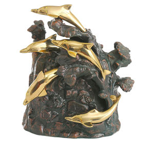 โกศเผาปลาโลมาพิเศษและไม่ซ้ำกันหินอลูมิเนียมโกศกับปลาโลมาทองเหลืองที่ระลึกโกศงานศพผู้ใหญ่โกศ - Product Image 1