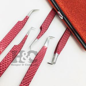 Nouveautés Pince à épiler rouge Logo personnalisé Pince à épiler pour extensions de cils Extensions de cils en vison Emballage logo Pointe fine Lisse - Product Image 3