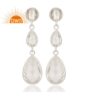 <b>Solid</b> Sterling <b>Silver</b> <b>Earrings</b> Fine Jewelry Supplier Natural Crystal Quartz Gemstone Bezel Set Triple Drop <b>Earrings</b> Wholesaler - Product Image 1