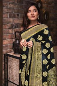 Sari marron de créateur avec chemisier Tissu doux en rayonne de soie Impression numérique Fleur et miroir Travail vêtement indien - Product Image 3