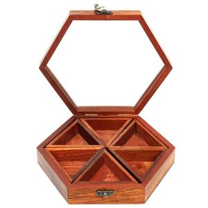 Caja de Especias Hexagonal de Madera con Compartimentos Extraíbles para Almacenamiento de Hierbas, Organizador de Madera Resistente - Product Image 1