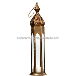 Linterna de metal colgante con gancho, linternas de Taj Mahal de bronce antiguo
