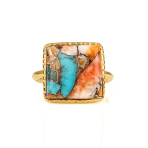 Best Selling 12mm Mohave Spiny Oyster Copper <b>Turquoise</b> Gemstone Bezel Designer <b>Ring</b> Women 925 Sterling Silver Fine Jewelry Party - Product Image 1