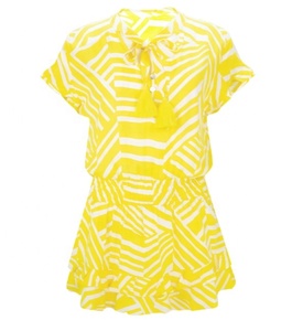 Robe midi courte à volants superposés, ourlet à franges, liens à nouer, manches courtes fluides, taille élastiquée, idéale pour la plage - Product Image 3