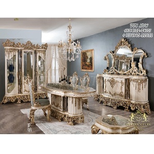 Juego de mesa de comedor tallada a mano de lujo francés Juego de mesa de comedor de diseñador Royal Rich Look Sillas de mesa de comedor de Estilo Vintage europeo - Product Image 1