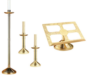 Bougeoir en laiton antique, porte-bougie en laiton avec autel croisé, ensemble de trois fournitures d'église - Product Image 3