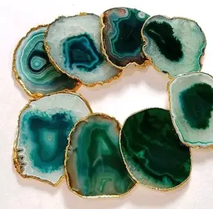 Green Agate Coaster Supplier Star Green Agate Gemstone Quartz Plate : Bulk Geen Agate Edge Buy from New Natural with Golden