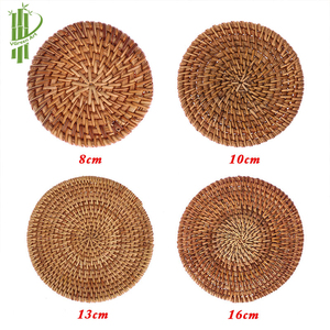 Multifunctional <b>round</b> Eco-Friendly Rattan Cup Coasters with Foldable <b>Storage</b> <b>Basket</b> Colorful Kitchen Use Product - Product Image 1