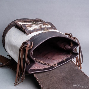 Sac à dos sud en cuir de vache pour femmes, sacoche de voyage à poches multiples, fourrure de vache - Product Image 5