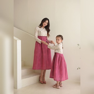 Robe traditionnelle japonaise avec motif fleur de soleil pour les enfants, style Hanbok coréen, robe sans manches - Product Image 3