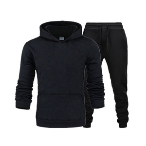 Bleu marine sweat à capuche avec poche kangourou en molleton pantalon survêtement ensemble - Product Image 4