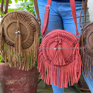 New Fashion Round Suede Leather Fringe Shoulder Bag Wholesale Bohemian Women Crossbody Bag Cowgirl Style Circle Bag Gift <b>for</b> Her - Product Image 5