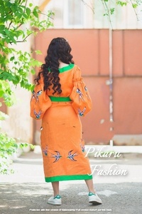 Women Collection Embroidered <b>Dress</b> <b>With</b> Belt Designer Handmade <b>Long</b> <b>Sleeve</b> Ukrainian <b>Dresses</b> - Product Image 4