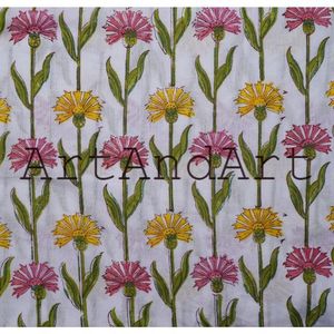 100% Organic Indian Voile Fabric Soft Cotton Hand-Block Printed Robe Jacket Dress for Women Nonwoven Home Textile for Bag - Product Image 2