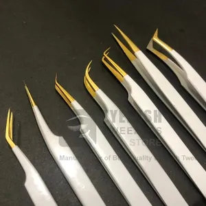 White Gold Powder Coated Solid Stainless Steel Lash Tweezers Wholesale Price Custom Logo Hand Tested Eyelash Tweezer