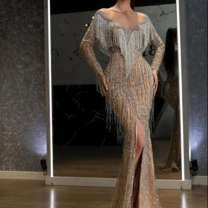 STYLISH FINE FINISH EVENING DRESS EMBROIDERY of DABKA, CRYSTAL GLASS BEADS,GLASS STONE WORK for PARTY-WEAR @ 2022 - Product Image 1