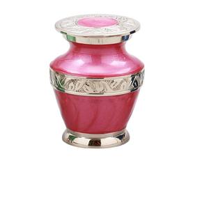 Urnas de cremación de recuerdo de latón de alta calidad con hermoso grabado de níquel y esmalte de Color Rosa terminado - Product Image 1