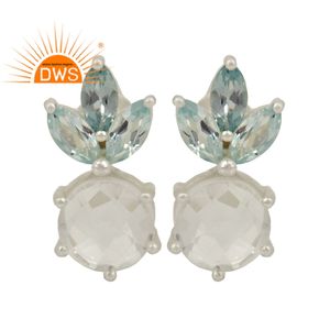 Pendientes de piedras preciosas de cuarzo y Topacio Azul, joyería de piedras preciosas - Product Image 1