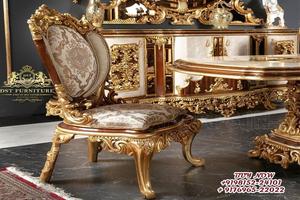 Muebles de comedor de madera de teca, mesa de comedor de lujo de tamaño King hecha a mano, acabado dorado Antiguo Real - Product Image 3