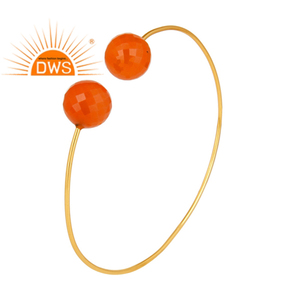 14k Gold Plated <b>Silver</b> Faceted Red Onyx Gemstone Adjustable Bangle Jewelry For Women Gift For Her Vintage Collection - Product Image 1