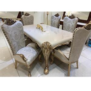 Ensemble de salle à manger italien moderne six places en teck sculpté argenté poli – Mobilier parfaitement conçu pour la salle à manger - Product Image 1