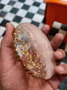 Posavasos de resina con borde azul y dorado para el hogar, posavasos de resina artesanal para regalo - Product Image 3