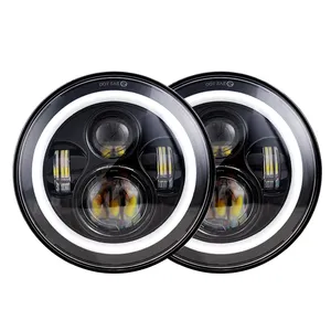 12v 24v ângulo eye 7 polegadas rodada levou kit farol suv offroad veículo 4x4 RGB H4 faróis de led