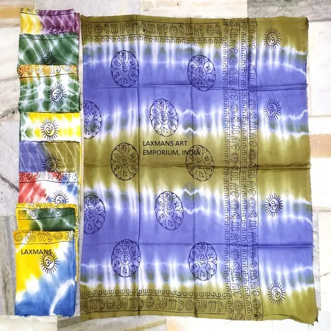 Women Fashion Viscose Tie Dye Tibetan Holy Symbols Printed Prayer Scarves/Scarfs Wholesale From India