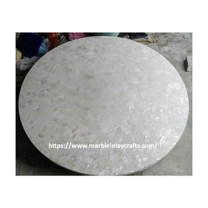 Natural Semi Precious <b>White</b> Mother Of Pearl Round Shape Table Top - Product Image 1