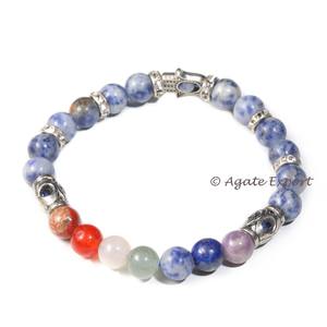Pulsera de Ágata Natural Curativa con 7 Chakras, Cristales y Diamantes de Imitación, Chapada en Oro/Plata con Hamsa - Product Image 1