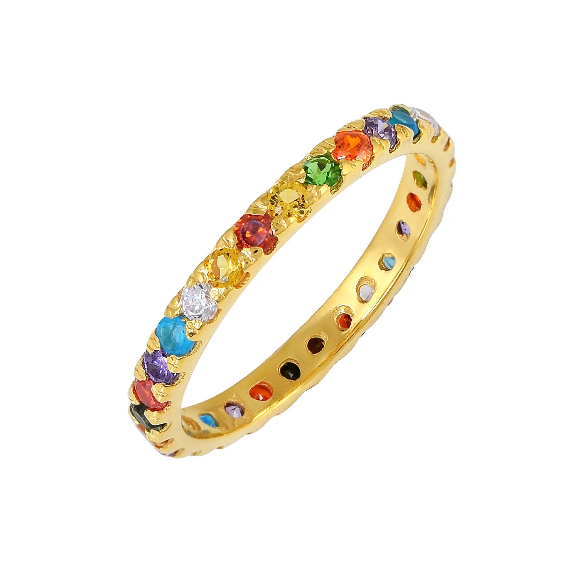 Nieuwe Mode Vergulde Trouwring Multi Color Natuurlijke Edelsteen Eeuwigheid Regenboog Ring Voor Vrouwen Sierlijke Sieraden
