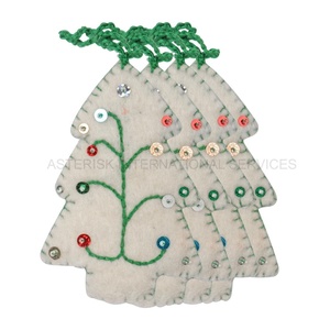 Christmas Felt Ivory Hanging Tree Ornaments Set Of 2 X-Mas Tree Decor Gift Wall Hangings <b>Wool</b> Felt Accessories <b>Craft</b> Supplies - Product Image 2