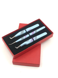 แหนบต่อขนตาสแตนเลส90องศาแบบบางใหม่เคลือบผงสีฟ้าท้องฟ้า - Product Image 2