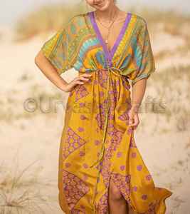 De moda nueva llegada de las mujeres de verano de manga corta impreso Digital Kaftan ropa de mujer Maxi vestidos - Product Image 2