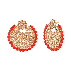 Style indien cristal Kundan fausse perle tête chaîne Maang Tikka boucles d'oreilles ensemble plaqué or bijoux pour femmes pour cadeau - Product Image 5
