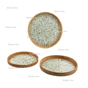 Bandeja de servir de ratán con incrustaciones de nácar, de la más alta calidad, redonda, para servir té y café en India. - Product Image 5