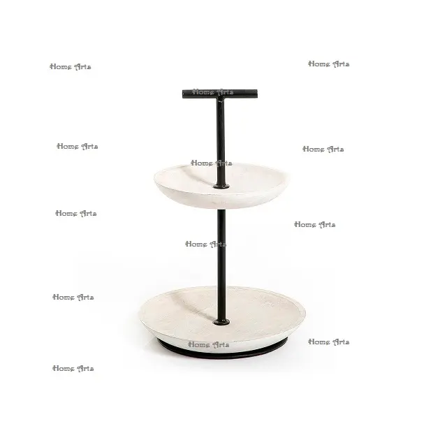 Ijzer En Marmer Chocolade Serveerstandaard Met Premium Kwaliteit Ronde Vorm 2 Tier Cake Stand Voor Bruiloftsgebruik