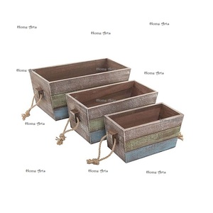 Juego de 3 cestas de almacenamiento de frutas de forma rectangular, cesta de frutas de madera hecha a mano con asa de cuerda a bajo precio - Product Image 1