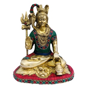 Brass Handicrafts Lord Shiva <b>Religious</b> Multi Stone Work Indian God Idol Figurine Mahadev Decor Showpiece Bholenath <b>Statue</b> - Product Image 1
