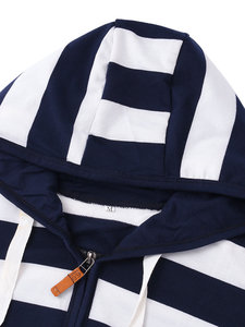 Sudadera con Capucha a Rayas de Talla Grande para Mujer, de Alta Calidad, Informal, Azul Marino y Blanco, Chaqueta Cómoda para Invierno - Product Image 3