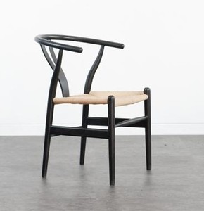 Chaise de salle à manger en corde de rotin en teck nordique avec pieds en bois accoudoir de loisirs moderne pour hôtel café chambre école parc Villa meubles - Product Image 1