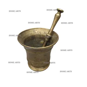 Mortier et pilon de couleur d'or en laiton de conception fabuleuse forme ronde mortier et pilon d'épices de taille personnalisée en Inde - Product Image 1