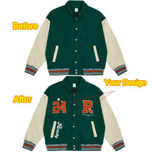 ปรับแต่งดีไซน์ใหม่ เสื้อแจ็คเก็ตวาร์ซิตี้แบบยูนิเซ็กซ์ ผ้าโพลีเอสเตอร์/คอตตอน แขนเสื้อปักลายเบสบอล ตัวอักษรแบบ Letterman เป็นมิตรกับสิ่งแวดล้อม น้ำหนักเบา แบบ 3 มิติ - Product Image 1