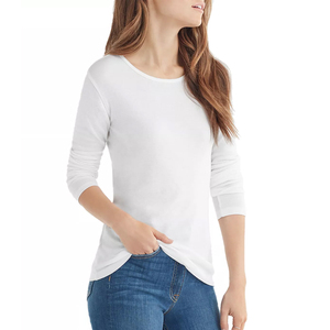 T-shirt OEM à col rond et manches longues 100% coton pour femmes - Product Image 4