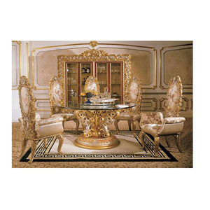Royal Italian Style Heavy Carved Dining Set Antique Gold Carving Round Dining <b>Table</b> Set Stunning High Polished Dining <b>Table</b> USA - Product Image 1